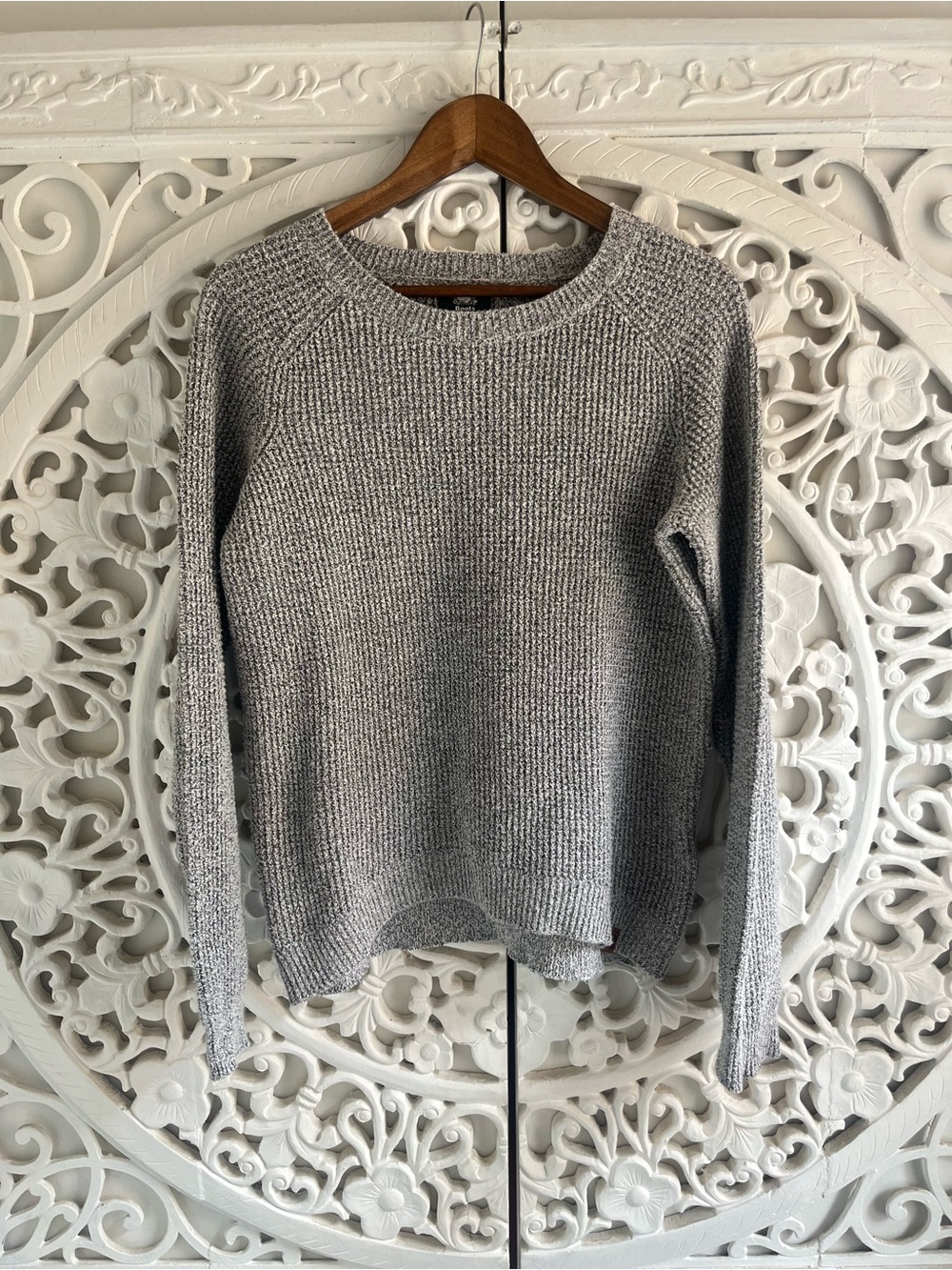 Roots Grey Marled Waffle Knit Crewneck Sweater XS